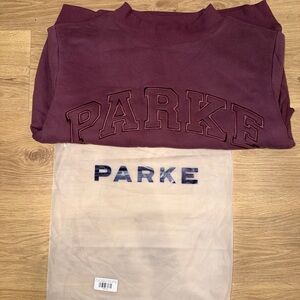 PARKE Monochrome Varsity Mockneck sweatshirt- eggplant; size S/M